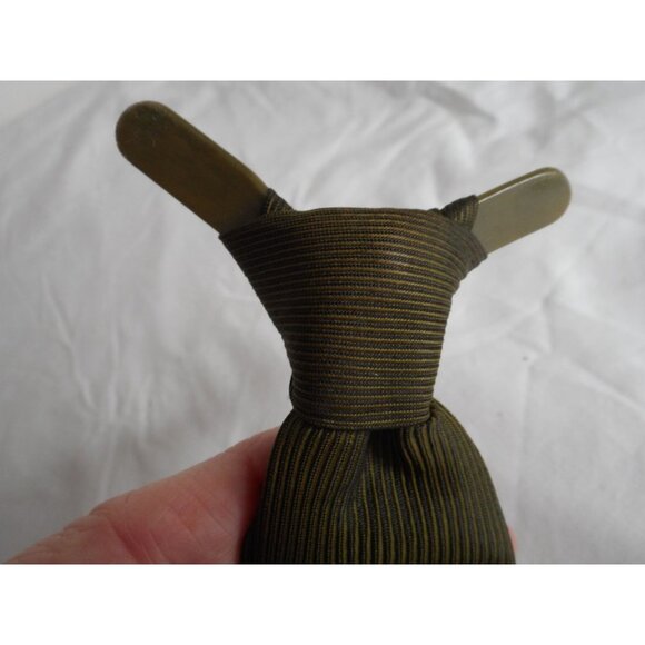 Vintage MCM 1960s Black Green Striped clip on Tie necktie - Picture 3 of 4